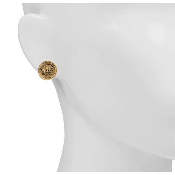Patricia Nash Roman Coin Elephant Designer Etched Signature Earrings Gold - Picture 7 of 7